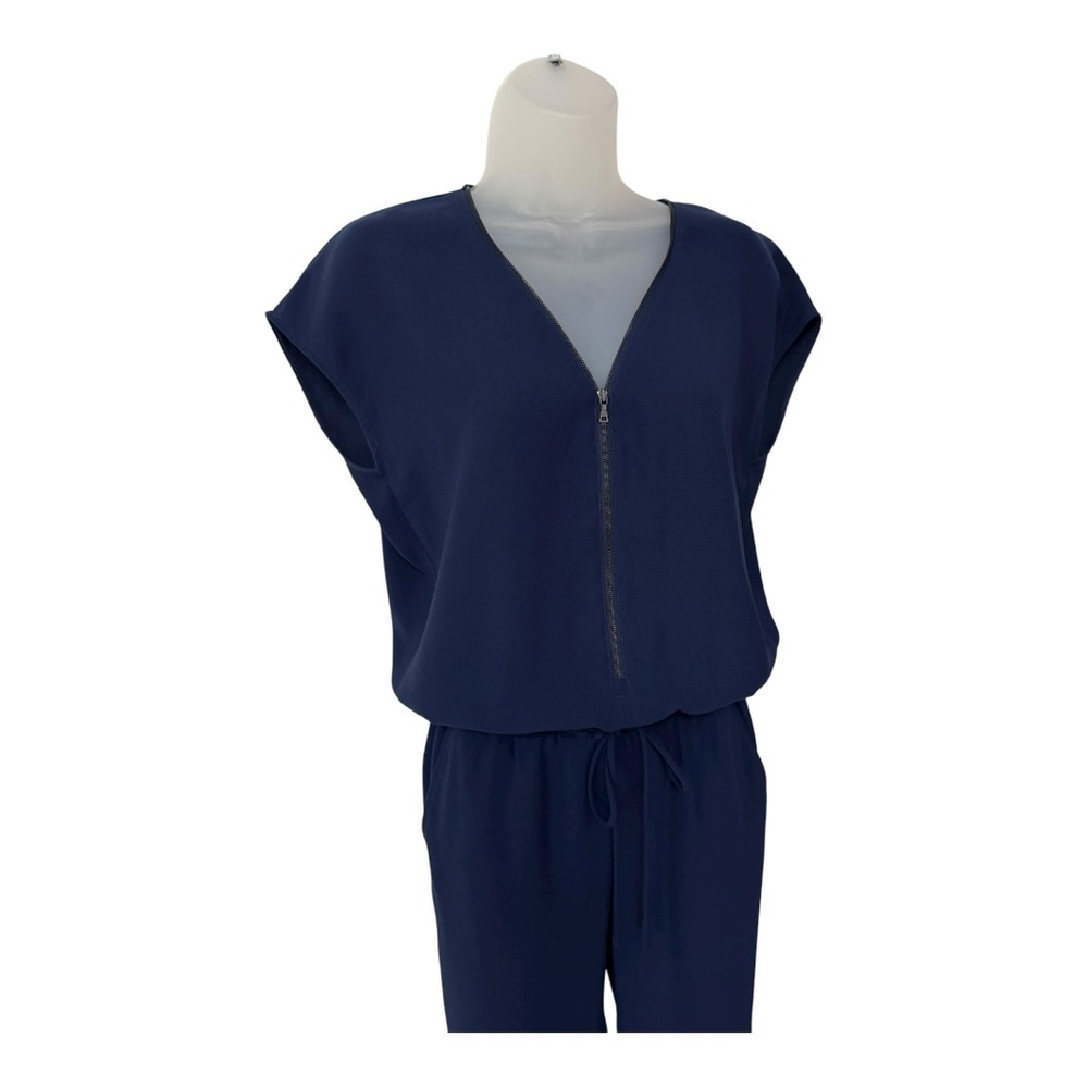 VINCE | $398 Crepe Zip-Front Cap Sleeve Jumpsuit in Navy, Size 2 - Picture 4 of 12